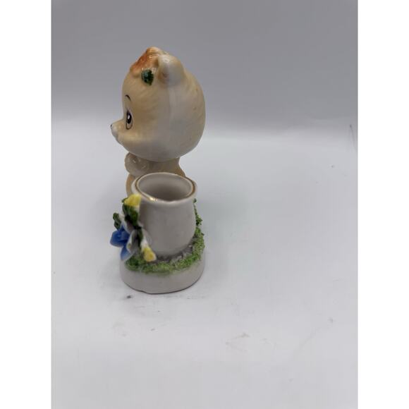 Vintage Bear with Flowers and Pot-Porcelain Toothpick Holder 1950'S - Picture 4 of 10